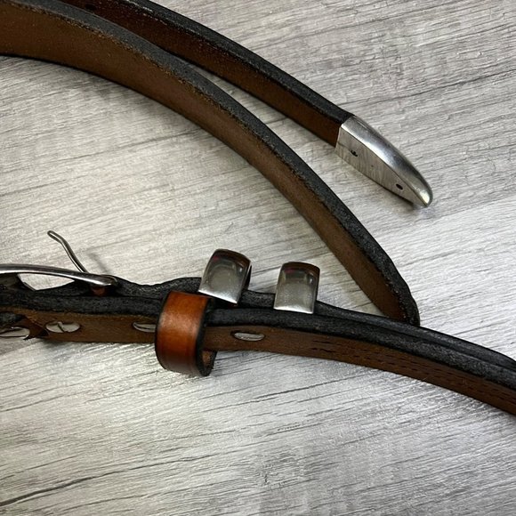 High Quality Leather Belt Brown Sliver Tone  45”-49” Western - Picture 3 of 8